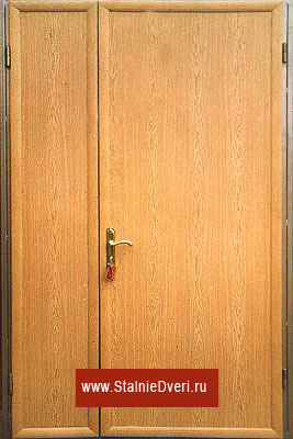 Двустворчатая железная дверь с панелями из ламината